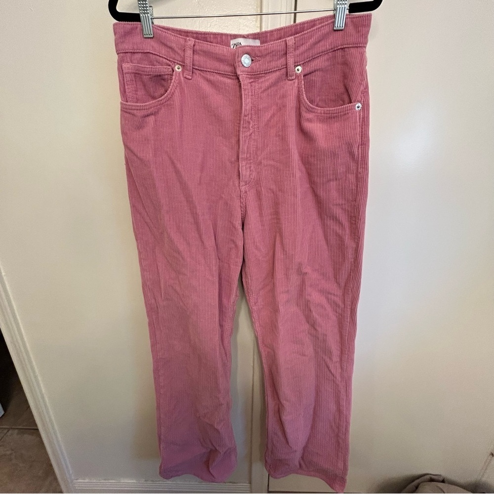Zara Pink Corduroy Wide Leg Pants Women’s Size 14 High Rise Trousers